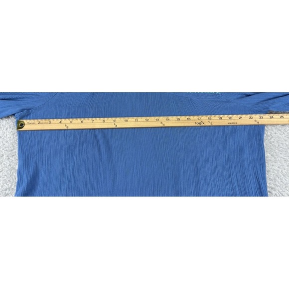 Susan Graver Crinkle Gauze Peasant Tunic Top Blue Embroidered V Neck Petite XL - Picture 8 of 11